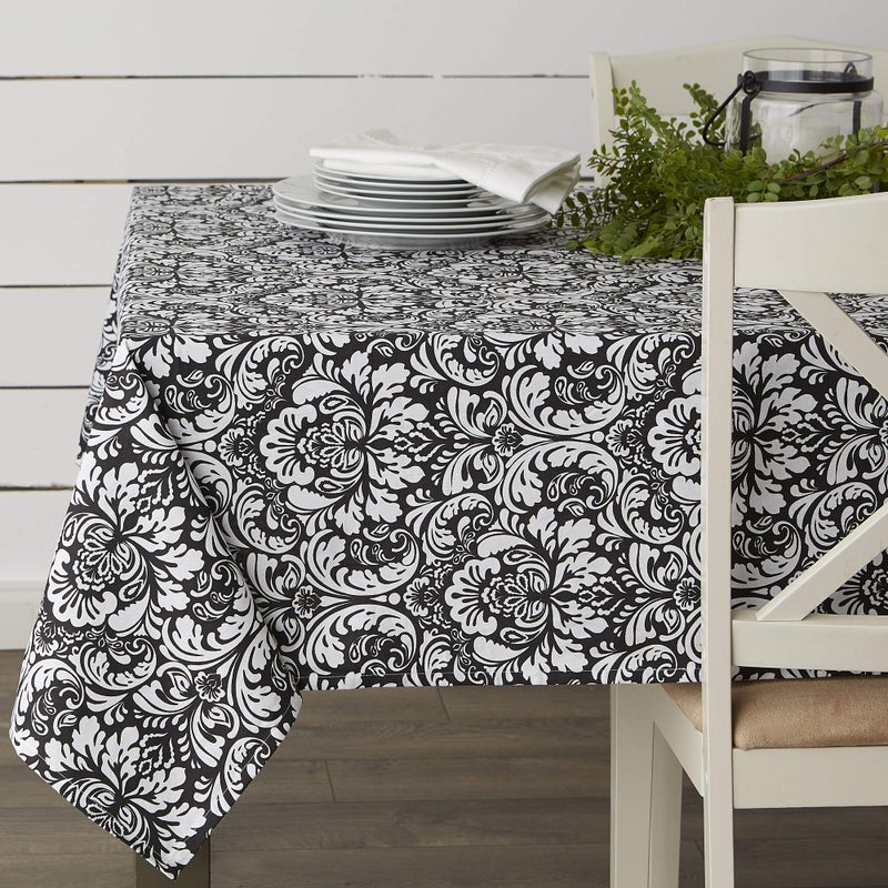 DII Damask Cotton Tablecloth, 70" Round, Black - Image 5